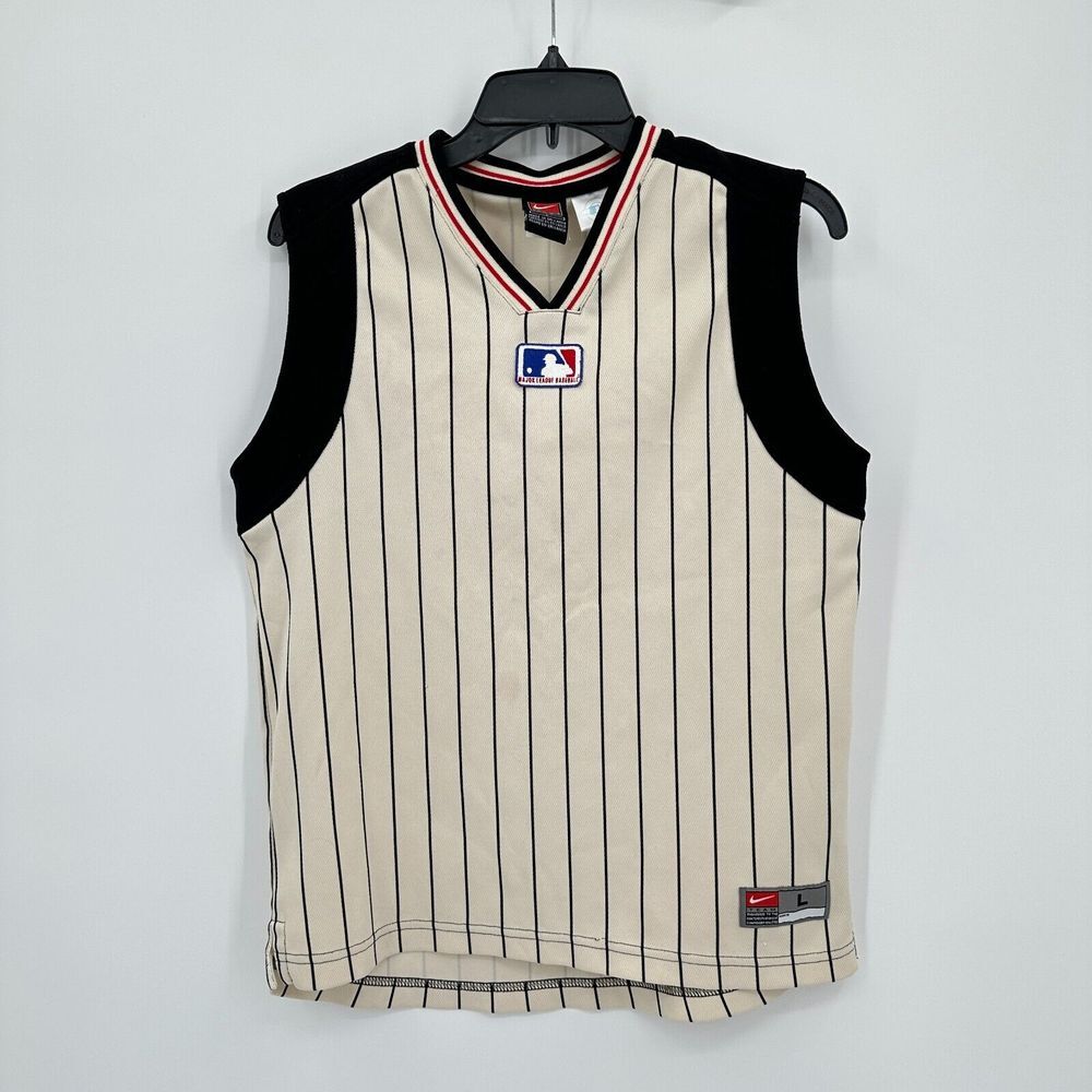 Vintage Nike Jersey Top Kids L 16/18 Cream Black Streetwear Style Baseball‎ Rare